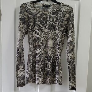 Elegant Black and Cream Patterned Women's Top